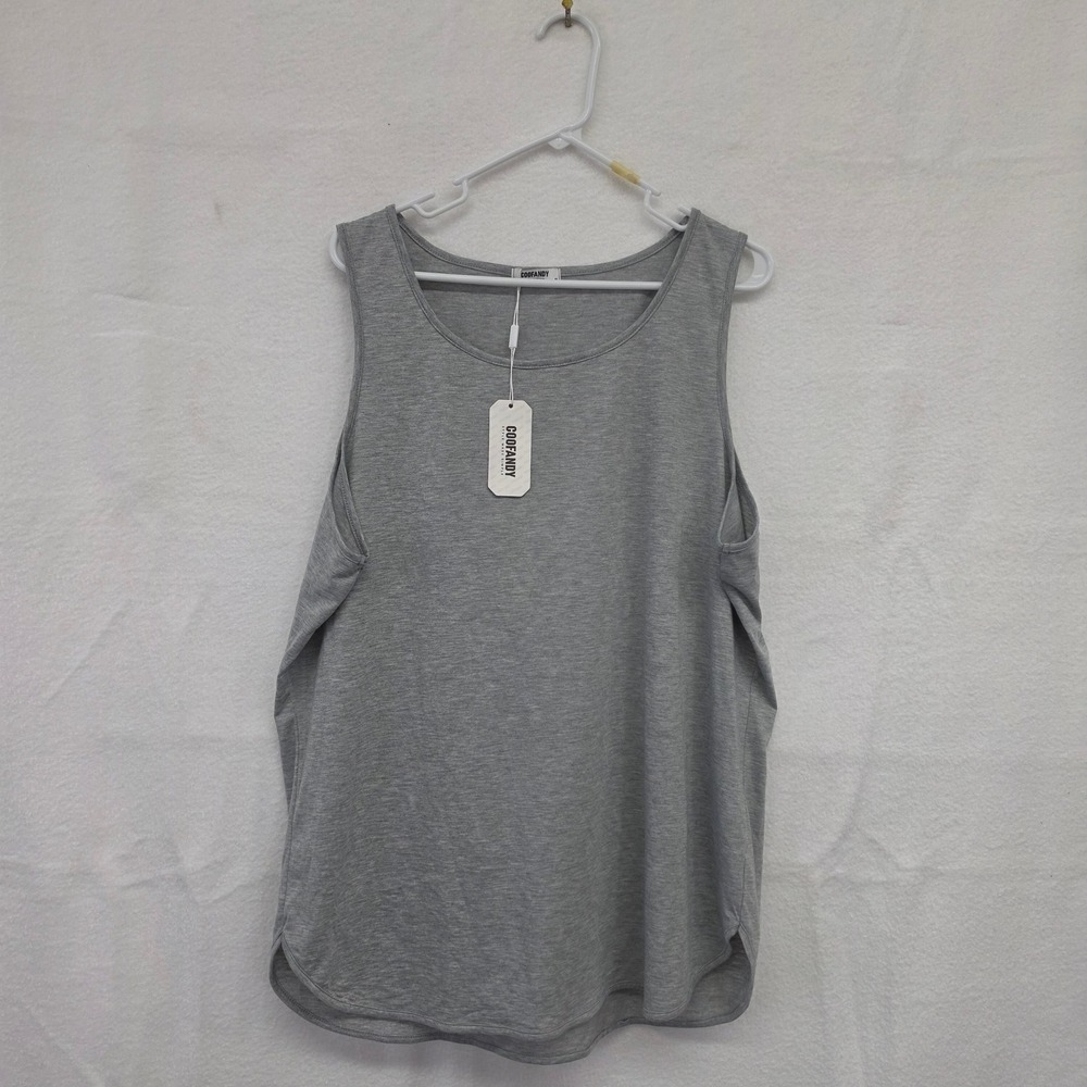 *NWT* COOFANDY Mens XL Tank Top Heather Grey Sleeveless Curved Hem Athletic